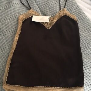 Zara Brown and Tan Lace Cami Top